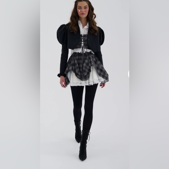 Selkie Cotton Plaid Ruffle Pleated Granger Mini Skirt - Picture 1 of 16